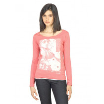 Wrangler Women Printed Peach T-shirt