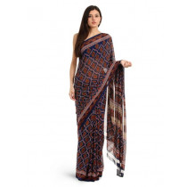 Prafful Navy & Brown Georgette Printed Saree