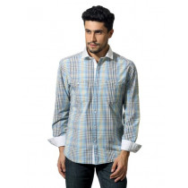 John Players Men Check Blue Shirt