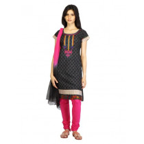 Vishudh Women Black & Pink Printed Churidar Kurta with Dupatta