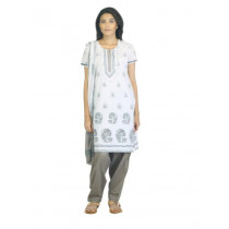 Biba Outlet Women White & Grey Printed Salwar Suit with Dupatta