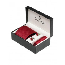 Reid & Taylor Men Formal Maroon Tie+Cufflink+Pocket square - Combo Pack