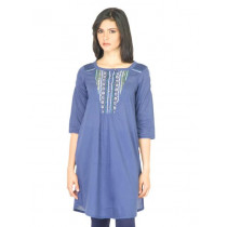 W Women Gathered Design Navy Blue Kurti