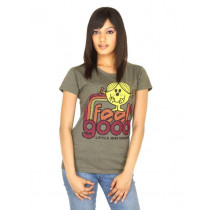 Little Miss Women Printed Olive Green T-shirt