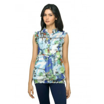 Sepia Women Printed Blue Top