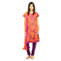 Biba Women Orange & Purple Printed Churidar Kurta with Dupatta