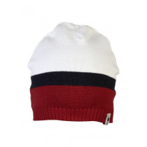 Proline Men White & Maroon Colourblocked Beanie