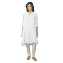Biba Women White Churidar Kurta with Dupatta