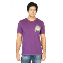 United Colors of Benetton Men Printed Purple Tshirts