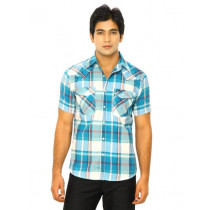 Wrangler Men Dodge Broad Accent Check Blue Shirt