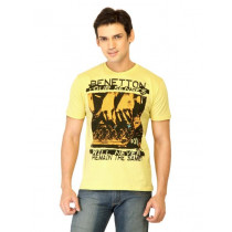United Colors of Benetton Men Printed Yellow Tshirts