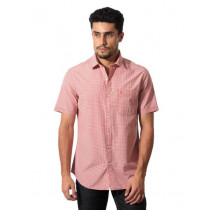 John Players Men Check Orange Shirt