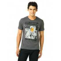 United Colors of Benetton Men Printed Grey Tshirts