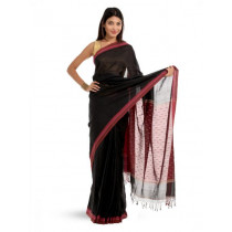 Fabindia Black Self-Striped Saree