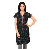 Vishudh Women Small Flower Print Black Kurtas