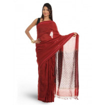 Fabindia Red Self-Striped Saree