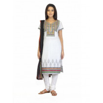 Biba Outlet Women White Printed Churidar Kurta with Dupatta