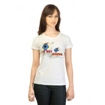 Little Miss Women Printed Off White T-shirt