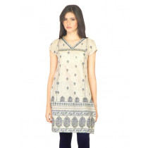 W Women Floral Print Off White Kurti