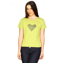 Tantra Women's Green Flower Heart Yellow T-shirt