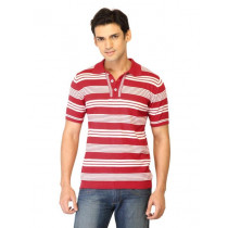 United Colors of Benetton Men Stripes Red  Polo T-shirts
