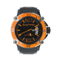 Being Human Men Black Dial Orange Strap Watch