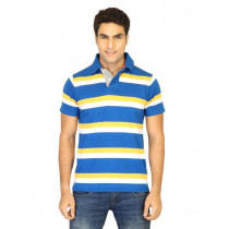 Basics Men Blue Striped T-shirt