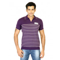 Spykar Men Stripe Purple T-Shirts