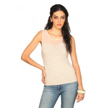 Forever New Women Stripe Top Lace Peach Top