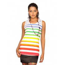 Spykar Women's Stripes White T-shirt