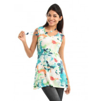 109F Women Blue & White Printed Tunic