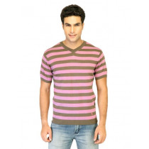 United Colors of Benetton Men Stripes Pink Tshirts