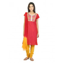 Vishudh Women Red & Yellow Churidar Kurta with Dupatta