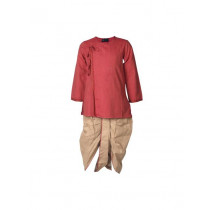 Fabindia Boys Red & Beige Angarakha Dhoti Set