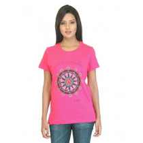 Urban Yoga Women Printed Pink T-shirt