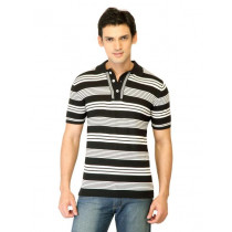 United Colors of Benetton Men Stripes Black Polo T-shirts