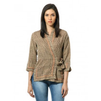 Fabindia Women Printed Beige Ghicha Silk Wrap Top