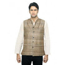 Fabindia Men Brown Silk Sleeveless Jacket
