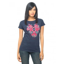 Wrangler Women Floral Stud Navy Blue T-shirt