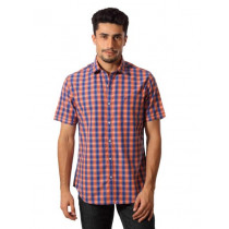 John Players Men Blue & Orange Check Shirt