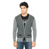 United Colors of Benetton Men Check Grey Sweater