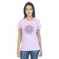 Urban Yoga Women Printed Lavender T-shirt