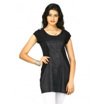 W Women's Deep U Neck Short Sleeve Black Top