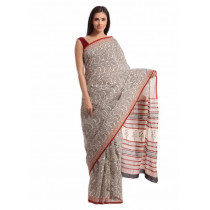 Fabindia H& Printed Cream Cotton Sari