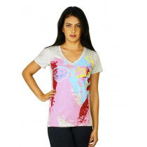 Puma Women's Graphic V-Neck Grey T-shirt