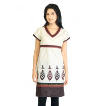 Visudh Cream Printed Ethnic Kurta