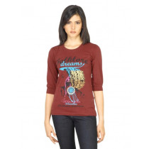 Wrangler Women Printed Maroon T-shirt
