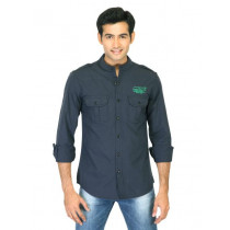 Spykar Men Mandarin Collar Blue Shirts