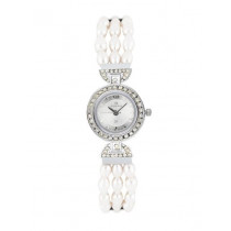 Maxima Women Silver Dial Pearl Strap Watch