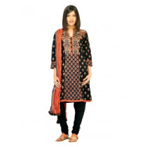 Biba Women Black Printed Churidar Kurta with Dupatta